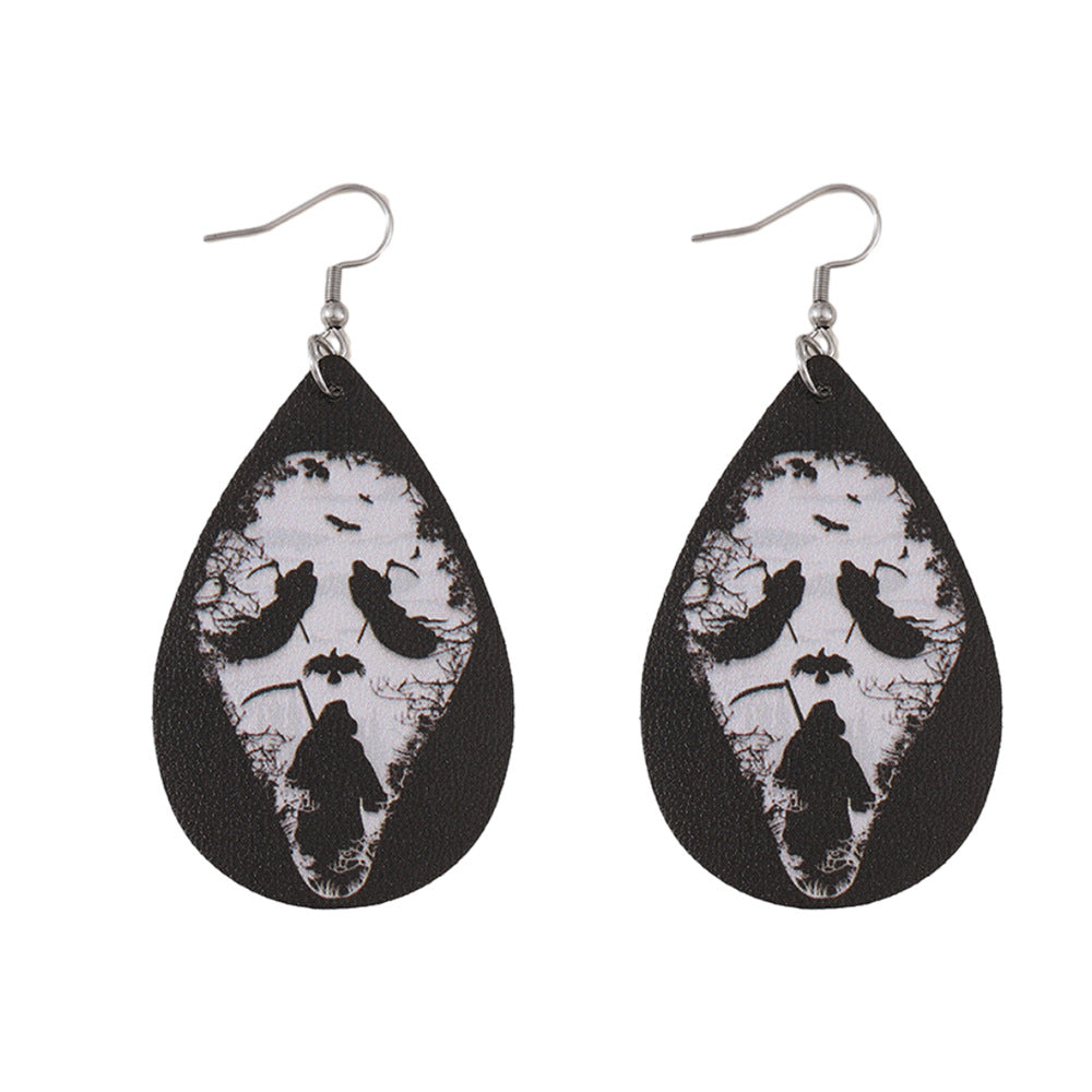 Wholesale PU Leather Double-sided  Water Drop Pendant Earrings
